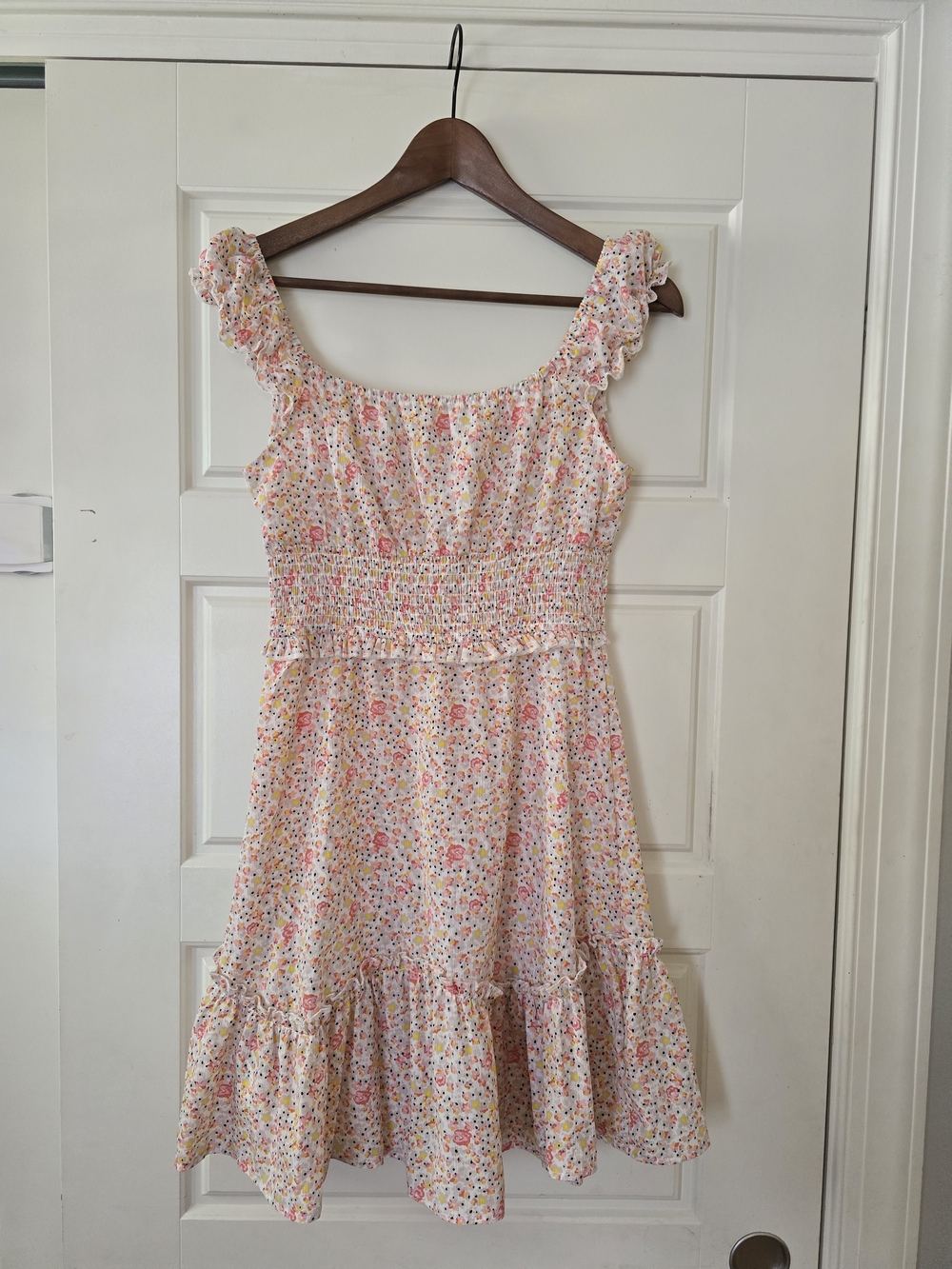 Smocked Floral Sundress in Pastel Pink